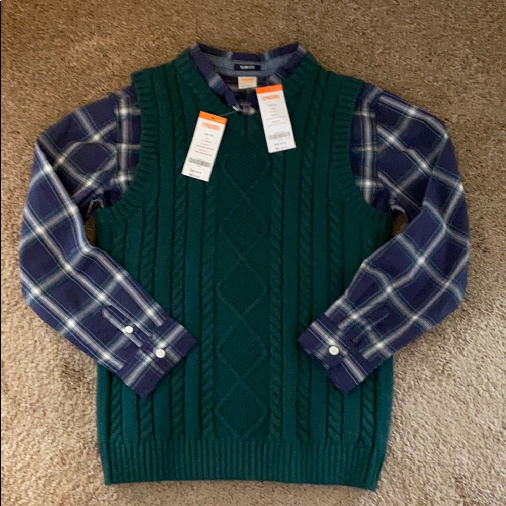 NWT Gymboree Sweater Vest and Shirt Size L 10/12